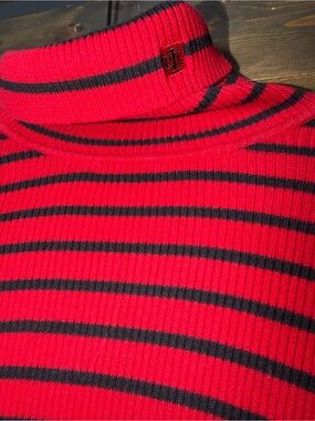 Lauren Ralph Lauren Striped Ribbed Knit Turtle Neck Sweater Grunge Whimsigoth  M